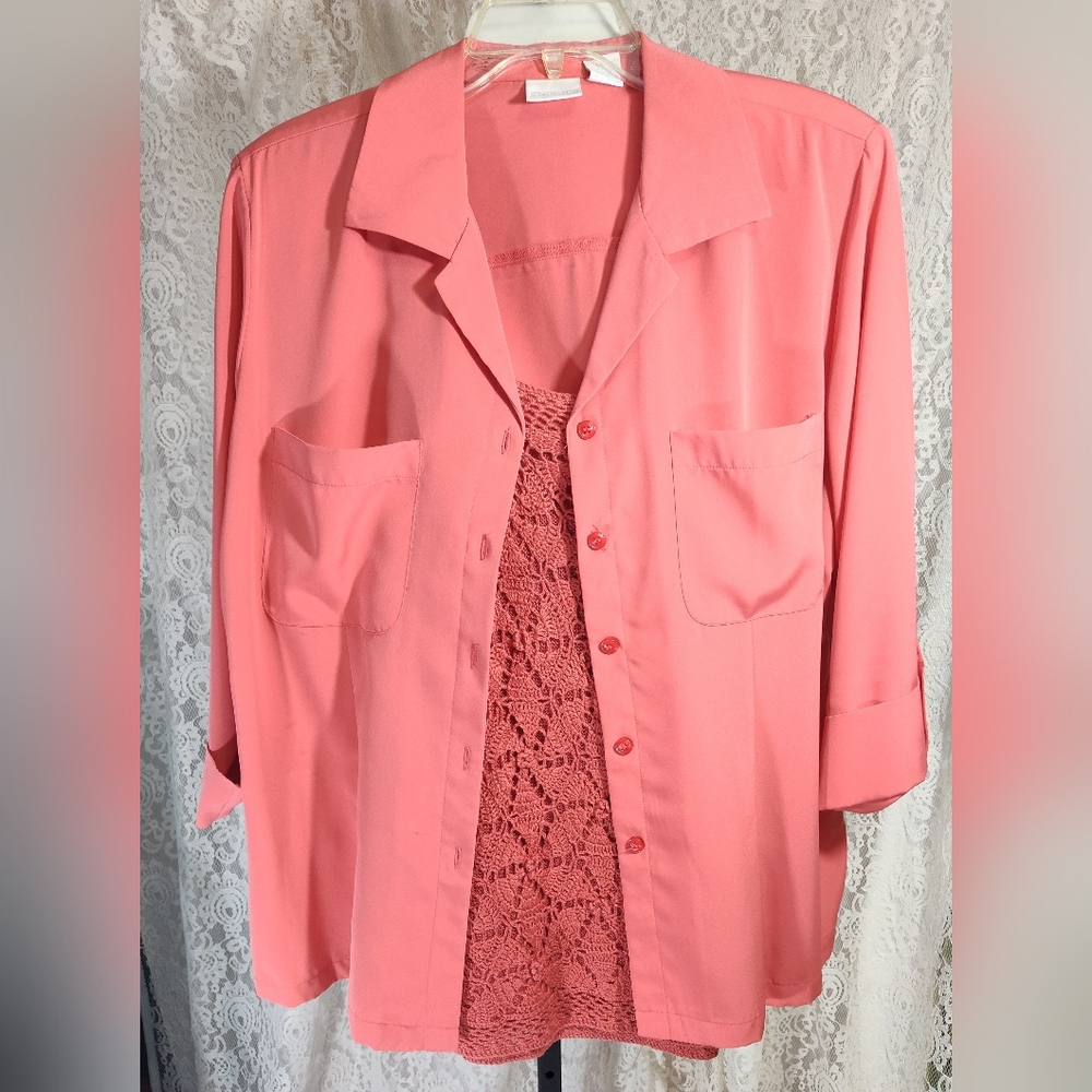 Studio C Orange Melon Button-Up Blouse Nwot